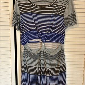 Honey Punch Gray and Black Striped Dress Open tied front (S)